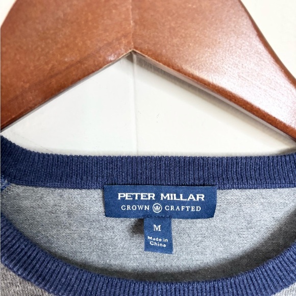 Peter Millar Riffs Ringer Sweater British Grey blue sweater crewneck size M - Picture 6 of 7